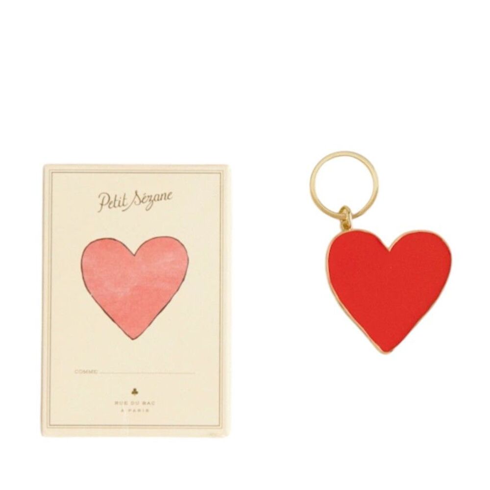 Sézane Red Enamal Heart Gold Tone Keychain New In Box
